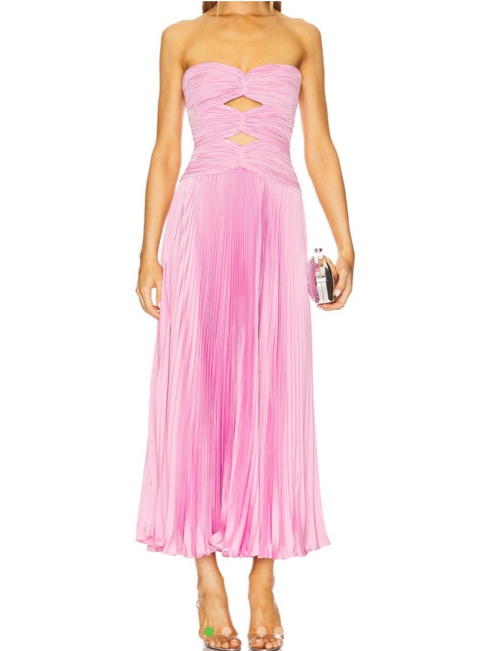 AMUR Strapless Pink Pleated Midi Dress-Skirt